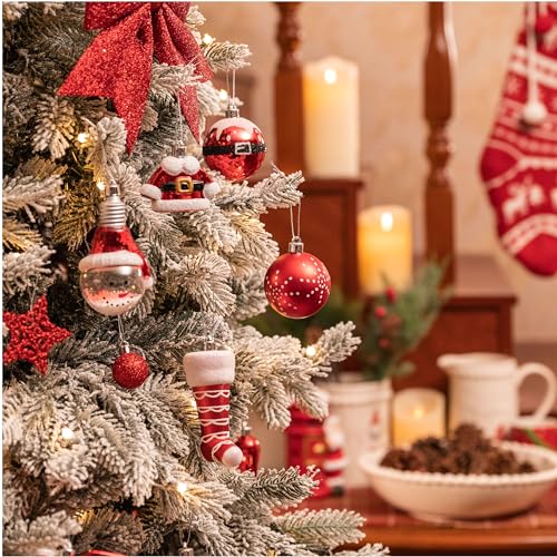 Christmas Ornaments Set - Red & White Shatterproof Holiday Decor, Bulk 225 Count