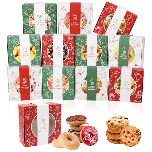 Multicolor Christmas Cookies Gift Boxes 12 Pack with Window Holiday Snack Treats