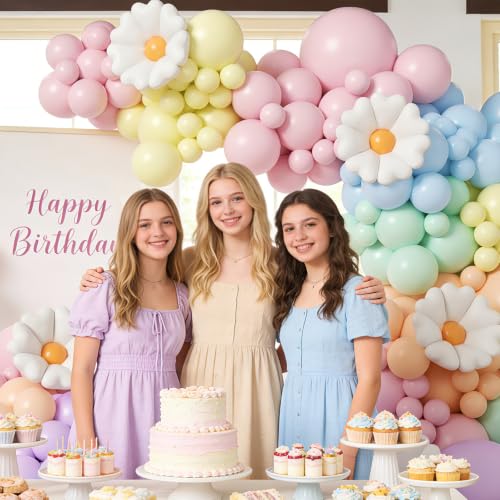 Pastel Flower Balloon Arch Kit - 136pcs Party Decorations