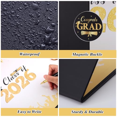 2026 Graduation Guest Book - Black Gold, 18x12 Inch, Waterproof