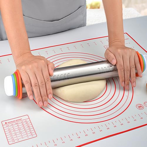 AOAONIU 17-Inch Adjustable Stainless Steel Rolling Pin with Thickness Rings