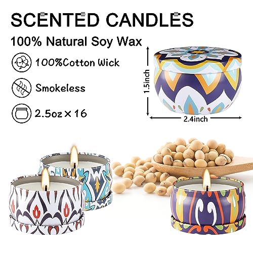 16 Pack Scented Soy Candles Set - Aromatherapy Travel Tin Candles for Home & Relaxation