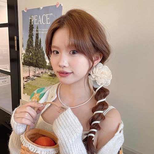Takemay Flower Telephone Wire Hair Ties 2Pcs - Beige & Black Spiral Bands