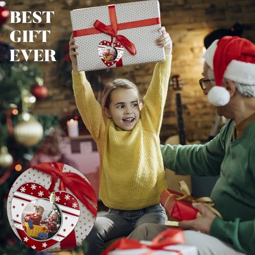 Christmas Tree Ornament Photo Frame - Personalized Holiday Keepsake Pendant with 2-Inch Photo Insert, Red White Silver