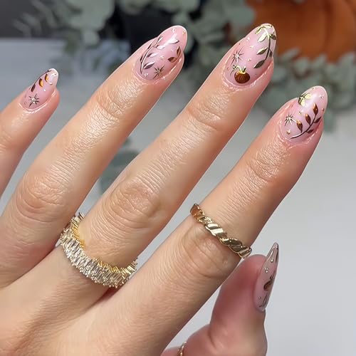 Quezadyl Fall Pumpkin Press-On Nails - Short Almond Acrylic Fake Nails
