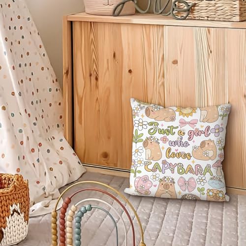 Capybara Motivational Throw Pillow Cover 18x18, Soft Kids Bedroom Decor