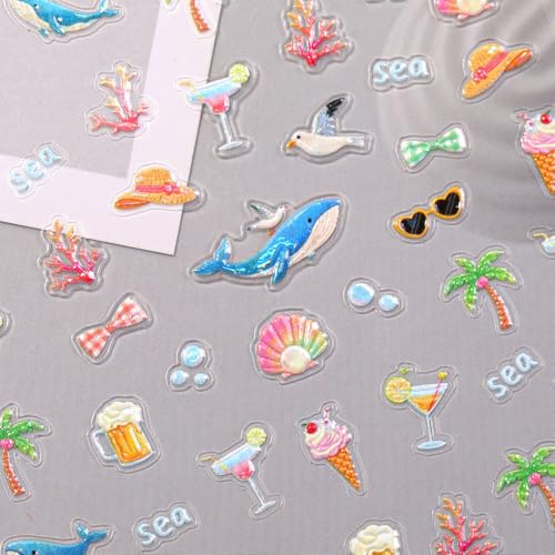 3D Summer Beach Nail Art Stickers - Ocean Designs (2 Sheets)