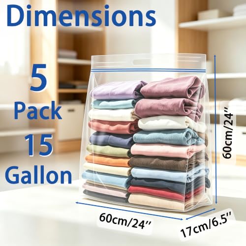 15 Gallon Extra Large Storage Bags with Handles - 5 Pack