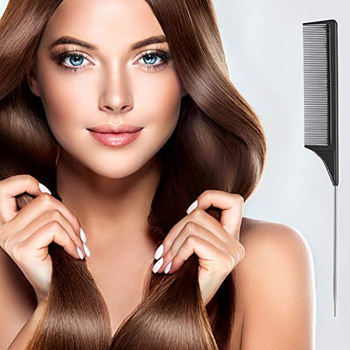 Leinuosen 2 Pcs Rat Tail Combs Carbon Fiber Metal Pin Teasing Hair