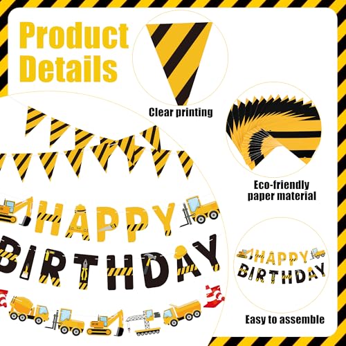 Construction Birthday Banner Set - 5pc Truck & Pennant Flags