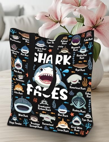 Shark Canvas Tote Bag for Women | Cute Reusable Shopping Bag