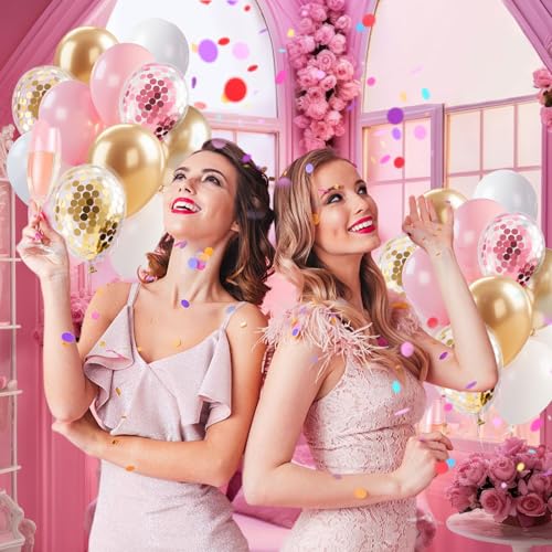 Pink Gold Balloons Set for Birthday Party Decorations - 12In Pastel Balloon Garland with Variation Pink&Gold&White