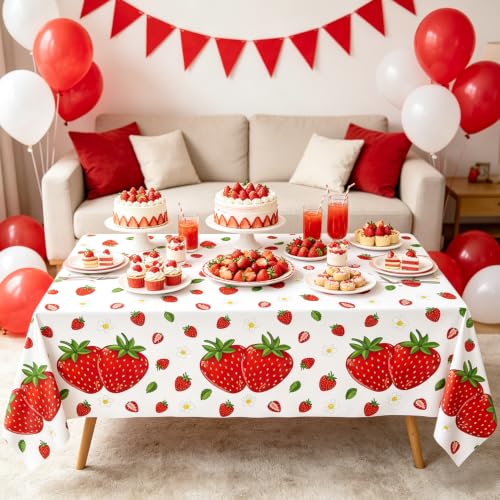 Strawberry Party Tablecloth - 6 Pack Waterproof Disposable Table Cover