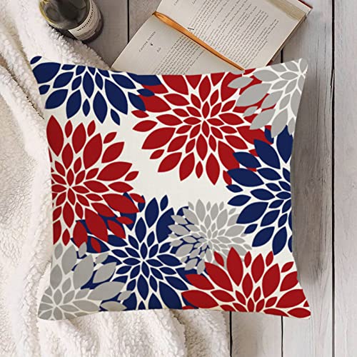18" x 18" Blue and Red Dahlia Throw Pillow Covers - 2 Pack for 4th of July