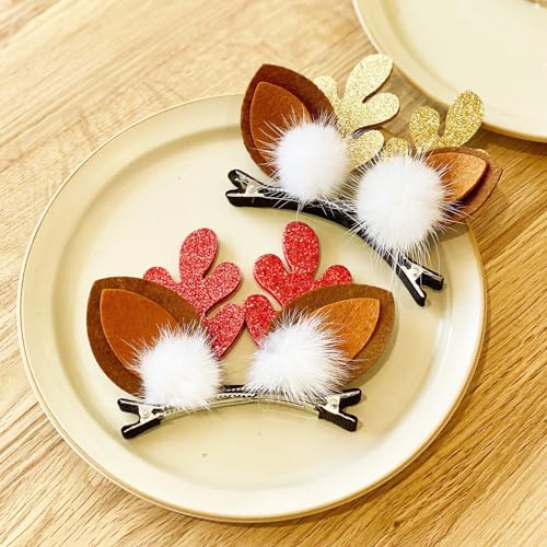 Christmas Reindeer Antlers Hair Clips 4 Pairs Deer Ears Barrettes