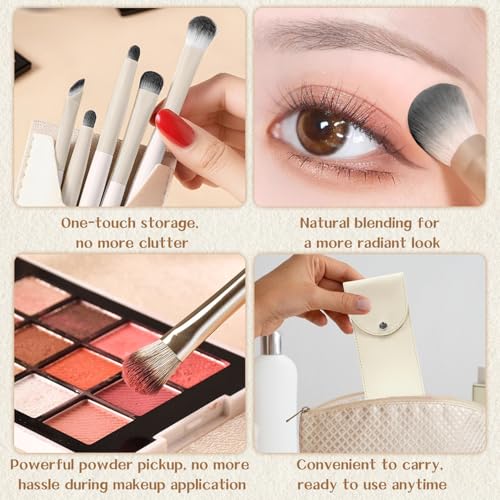 SYNTHORA Eye Makeup Brush Set 6Pcs with Ceramic Handles and Pouch