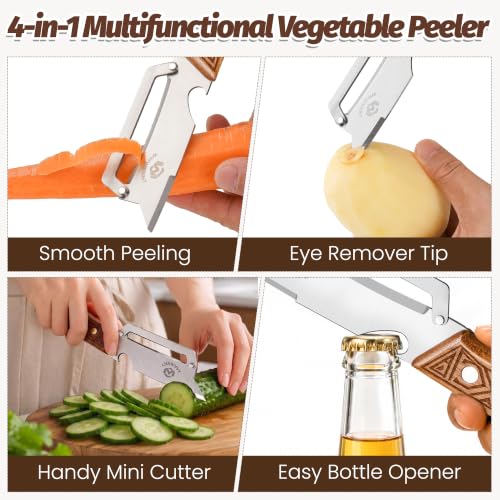 4-in-1 Vegetable Peeler with Bottle Opener & Wooden Handle - 2 Pack