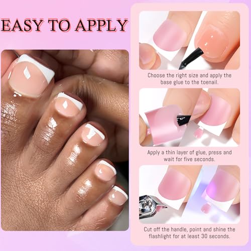 French Tip Press on Toenails - 168pc Short Square Fake Toe Nails Nude