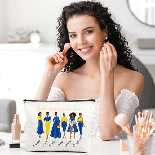 VeloKomo Waterproof Makeup Bag - Blue and Gold Bible Verse Toiletry Pouch