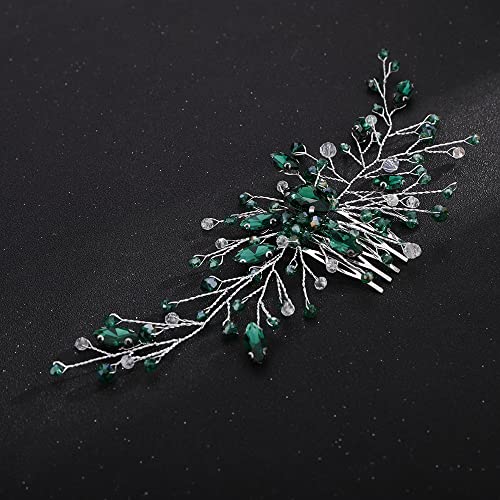 Emerald Green Crystal Bridal Hair Comb Silver Rhinestone Headpiece