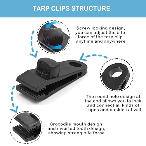 12pcs Heavy Duty Tarp Clips with Lock Grip - Windproof Tent Clamps for Camping, Canopies, Pool Covers, Reusable Multi-Purpose Clips