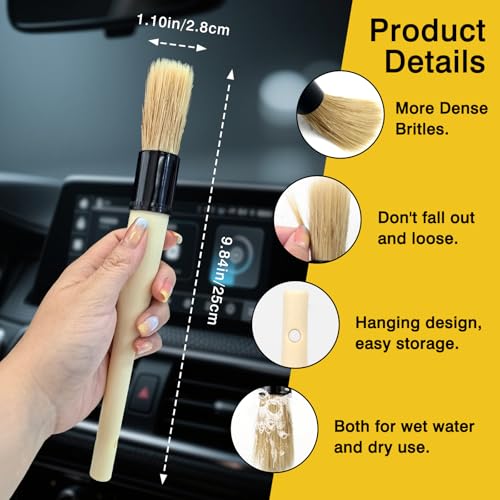 Tienyuu Boar Hair Car Detailing Brushes - Soft Bristle Vent & Dash Tool