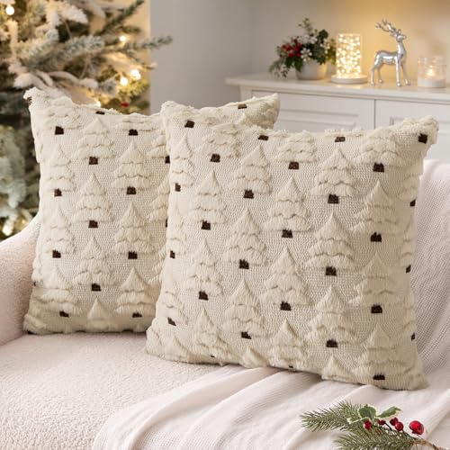 MIULEE Christmas Tree Decorative Throw Pillow Cover 18x18 Inches Beige Pack of 2