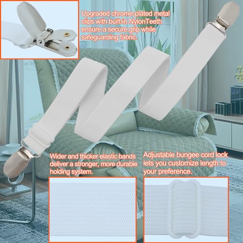 Adjustable Elastic Sofa Cover Straps - 4 Pack Non-Slip Furniture Fasteners