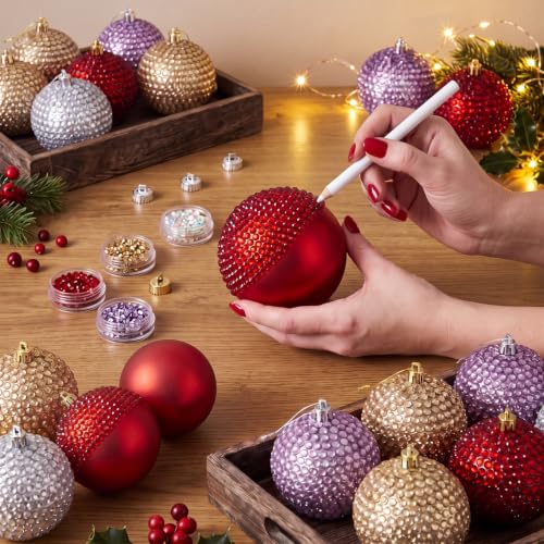 DIY Christmas Rhinestone Ornament Kit with 12 Plastic Balls & Sequin Supplies