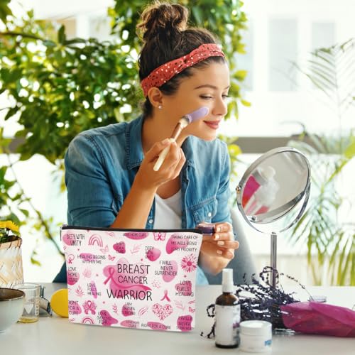 Breast Cancer Awareness Makeup Bag Inspirational Zipper Pouch