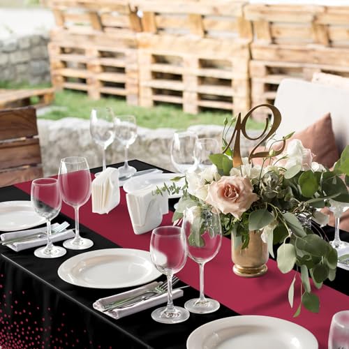 Black and Maroon Tablecloths - 3 Pack Disposable Party Covers 54x108"