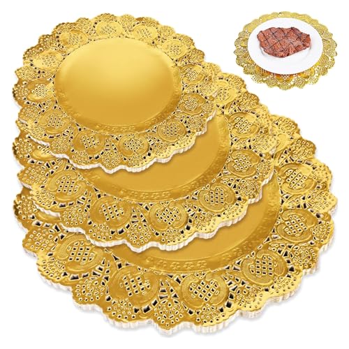 HAKSEN 108PCS Gold Paper Lace Doilies, 6.5-8.5-10.5 Inch Set