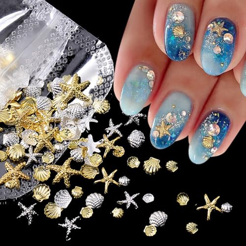 Ocean Nail Art Charms 3D Beach Seashell Starfish Alloy Jewelry Gold & Silver 2 Boxes