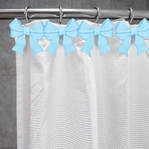 Whaline 12 Pcs Blue Bow Shower Curtain Hooks - Cute Resin Rings