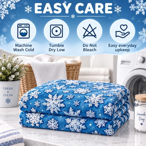 Snowflake Throw Blanket 60x80in Winter Christmas Blanket - Blue & White, Festive Holiday Decor