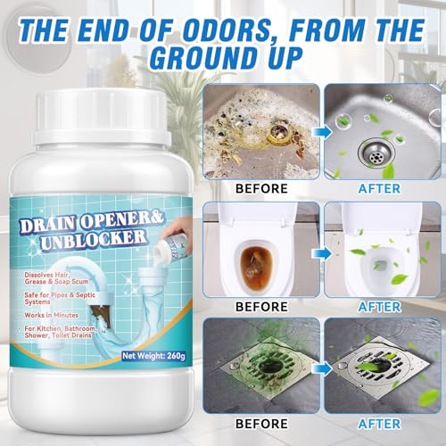 Balldanlu Drain Clog Cleaner Granules, 260ml Powerful Sink & Shower Opener