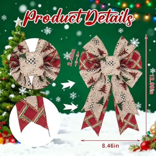 Christmas Tree Plaid Bows Set - Red White Green Holiday Wreath Decorations - 2 Pack
