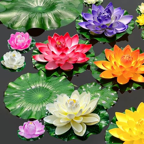 19 Colourful Floating Foam Lotus Flowers & Leaves - Pond Decor