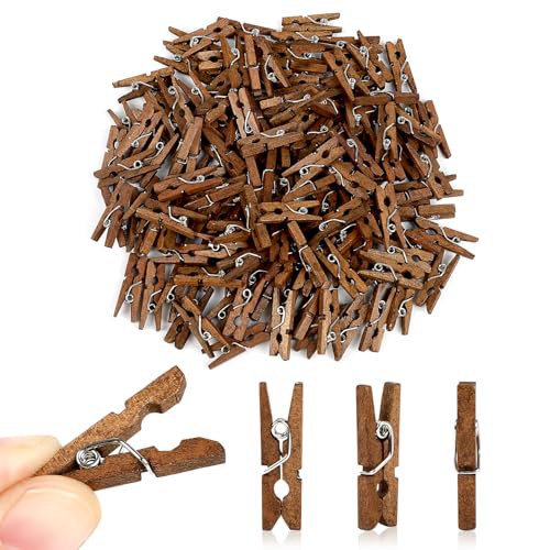 150 PCS Mini Natural Wooden Clothespins - Rustic Brown Craft Clips