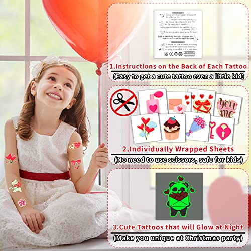 Glow Valentine's Day Temporary Tattoos for Kids Classroom Favors (204 Sheets)