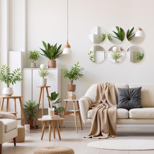 6 Pack Acrylic Round Wall Mirrors Self-Adhesive Circular Decor for Home & Wedding