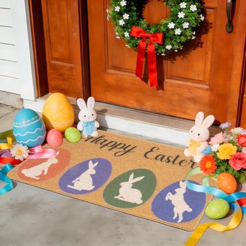 Easter Welcome Doormat - Colorful Bunny Design, 17x30 Inch