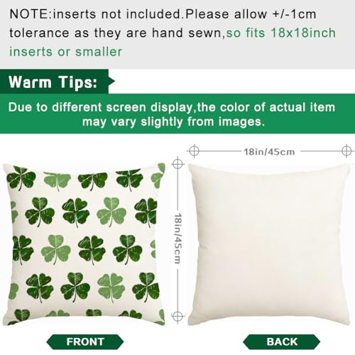 St. Patrick's Day Pillow Covers 18x18 Inch - Green Shamrock Set of 2