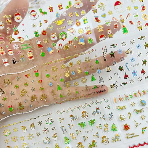 KSTBJN 30 Sheets Christmas Nail Stickers 3D Self-Adhesive Holiday Decals