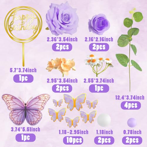 Purple Flower Butterfly Cake Toppers for Birthday & Wedding