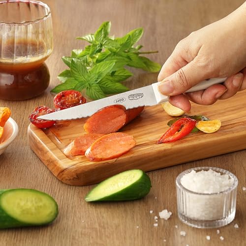 JJOO Premium Serrated Steak Knives Set of 8 - 4 Black & 4 White