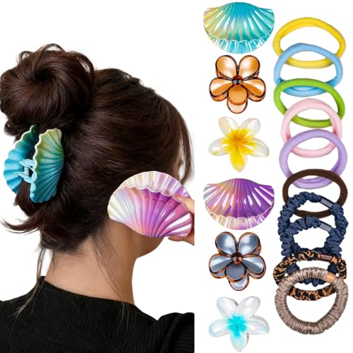 RULLZ 16 Pcs Hair Claw Clips Set, Summer Shell & Floral Jaw Clips