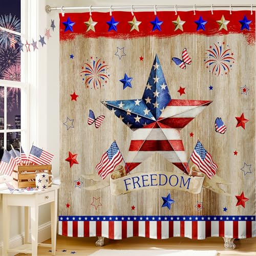 Mocsicka 4th of July Shower Curtain - Patriotic Bathroom Decor, 71x71 inch