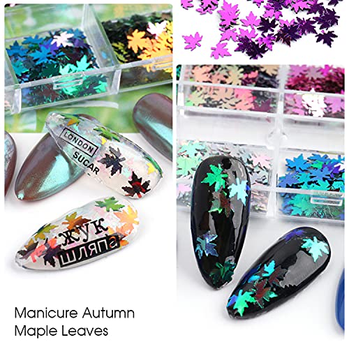 Fall Maple Leaf Nail Art Glitter Sequins 12-Color Set for Acrylic Nails