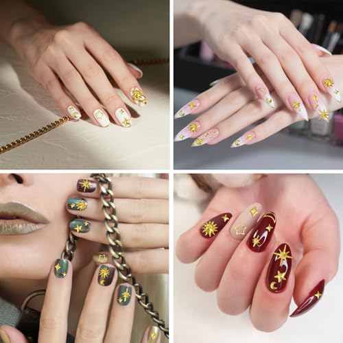 3D Gold Star Sun and Moon Metal Nail Charms - 12 Styles